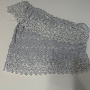 American Eagle Outfitters Blue and White Lace Blouse